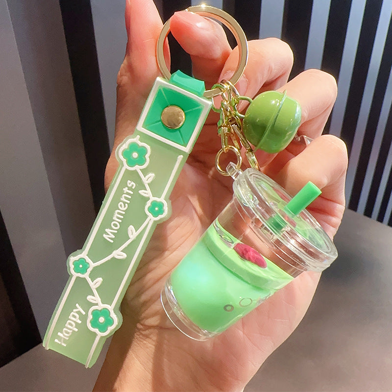 Wholesale Creative Green Fruit in Oil Floating Quicksand Drift Bottle Acrylic Keychain